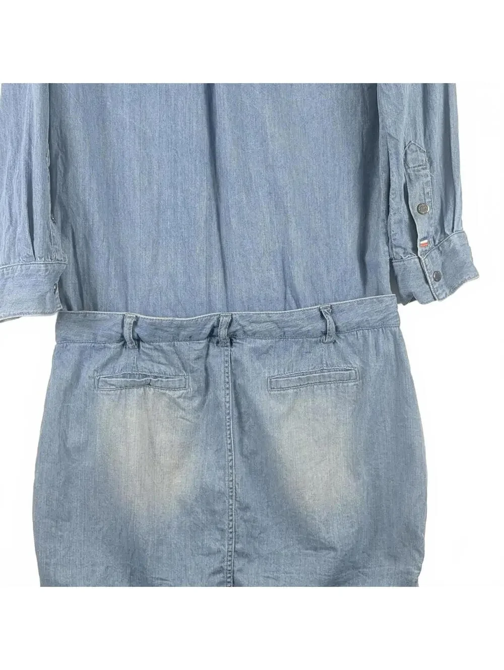 Etienne Marcel Jackie Denim Mini Dress Snap Button Chambray Blue Women's Small - Picture 6 of 9